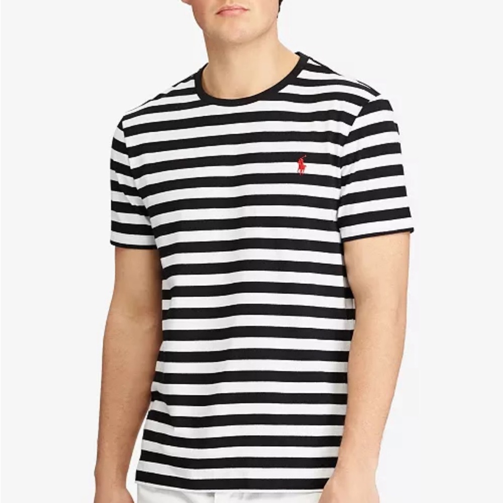 Polo Ralph Lauren Men’s Slim Fit T‑Shirt – Navy & White Striped Crewneck, Size L